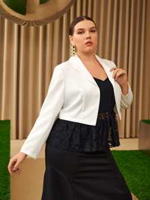 Mulvari Plus Shawl Collar Solid Crop Blazer - White - View 3