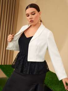 Mulvari Plus Shawl Collar Solid Crop Blazer - White - View 4