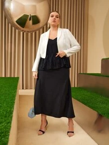 Mulvari Plus Shawl Collar Solid Crop Blazer - White - View 7