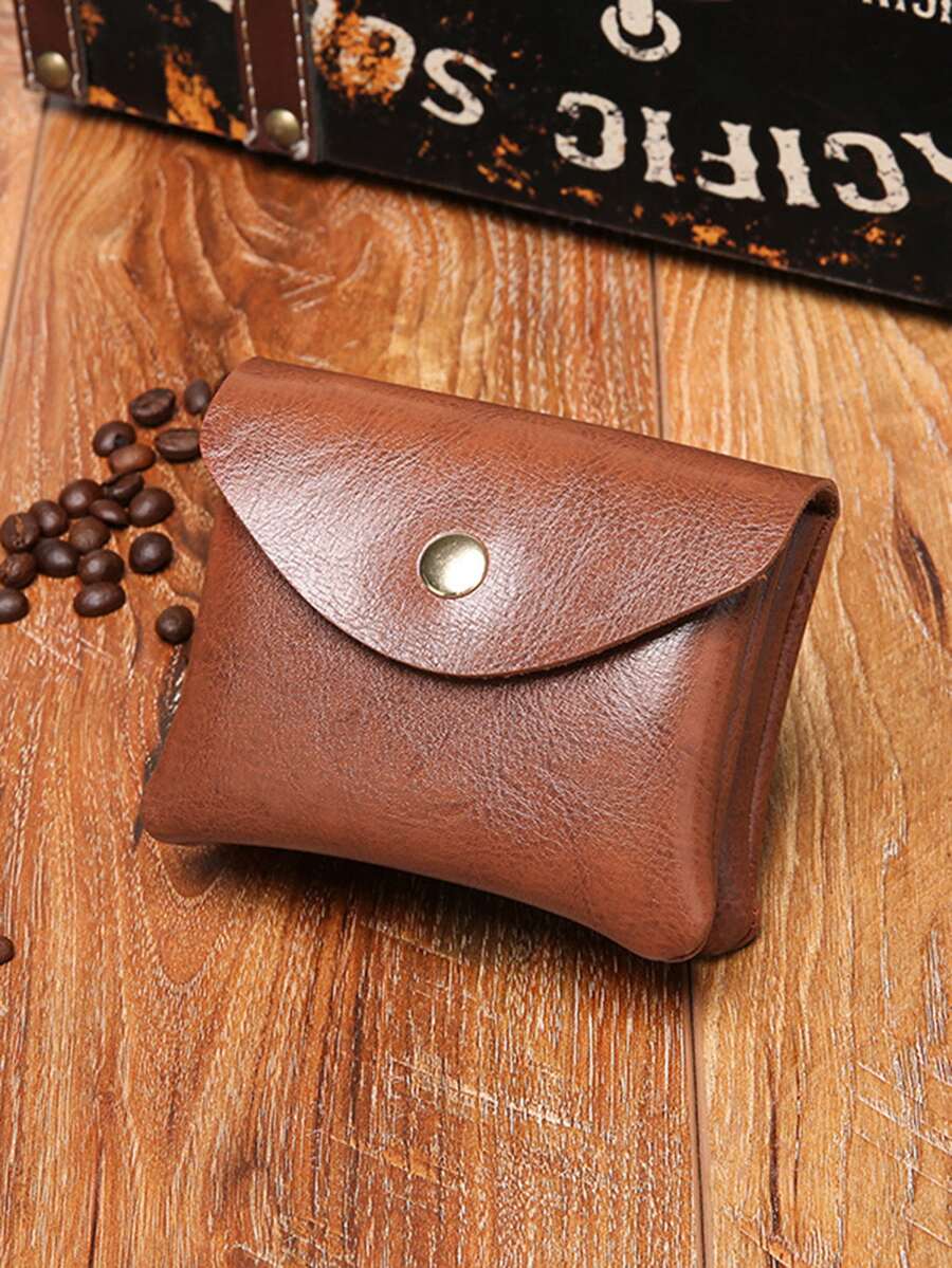 復古設計按扣零錢包 - 棕色 - 查看 1