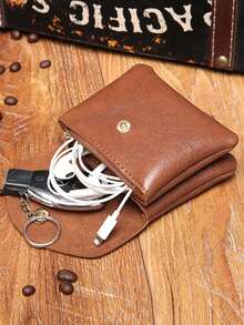 復古設計按扣零錢包 - 棕色 - 查看 4