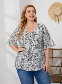 EMERY ROSE 大碼蝴蝶袖豹紋上衣 - 彩色 - 查看 1