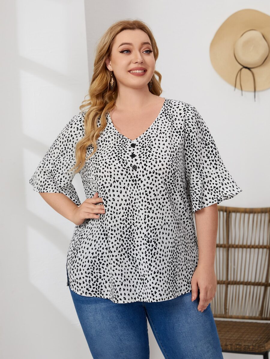 EMERY ROSE Plus Butterfly Sleeve Leopard Top - Multicolor - View 1