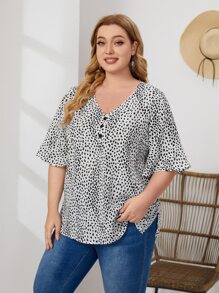 EMERY ROSE 大碼蝴蝶袖豹紋上衣 - 彩色 - 查看 3