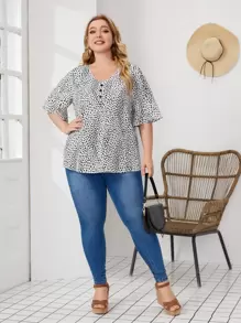 EMERY ROSE 大碼蝴蝶袖豹紋上衣 - 彩色 - 查看 5