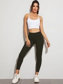 寬腰帶運動緊身褲帶手機口袋 - 軍綠色 - 查看 3