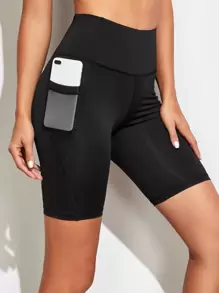 Shorts deportivos de malla en contraste con bolsillo - Negro - Ver 1