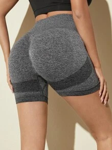 Seamless High Waist Sports Shorts - Dark Grey - View 2