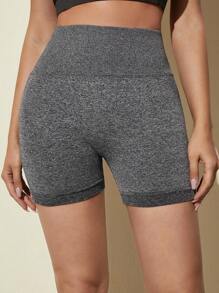 Seamless High Waist Sports Shorts - Dark Grey - View 3