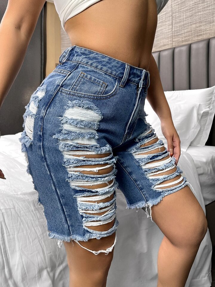 Aggregate 124+ knee length ripped denim shorts best noithatsi.vn
