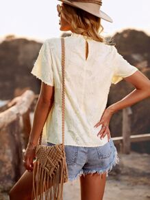 褶邊領毛茸茸襯衫 - 米色 - 查看 2