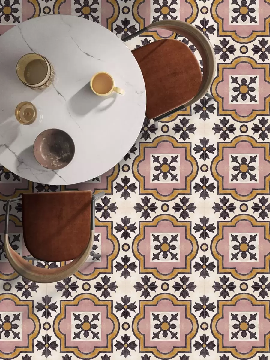 SUPSTICKER 10pcs Vintage Floral Tile Floor Stickers, Thick Peel And Stick Waterproof, 7.87/11.81/15.75in Square, For Kitchen Bathroom