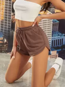 Muchica Shorts deportivos con cordón de talle alto - Marrón Chocolate - Ver 1