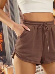 Muchica Shorts deportivos con cordón de talle alto - Marrón Chocolate - Ver 4