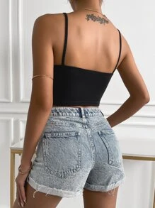 SHEIN Allurite 蕾絲邊不對稱下擺吊帶上衣 - 黑色 - 查看 2