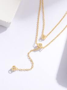方晶鋯石裝飾多層次項鍊 - 金黃色 - 查看 2