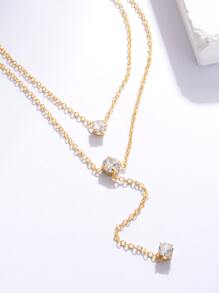 方晶鋯石裝飾多層次項鍊 - 金黃色 - 查看 3