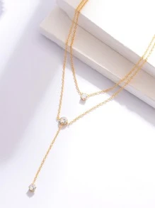 方晶鋯石裝飾多層次項鍊 - 金黃色 - 查看 4