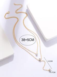 方晶鋯石裝飾多層次項鍊 - 金黃色 - 查看 5