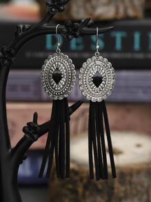 Scallop Trim Oval & Tassel Drop Earrings