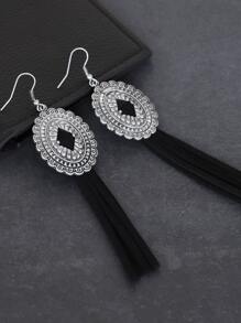 Scallop Trim Oval & Tassel Drop Earrings