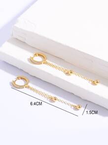 對時尚鑲嵌耳骨夾帶流蘇球和吊墜女式耳環，適合日常佩戴 - 金黃色 - 查看 5