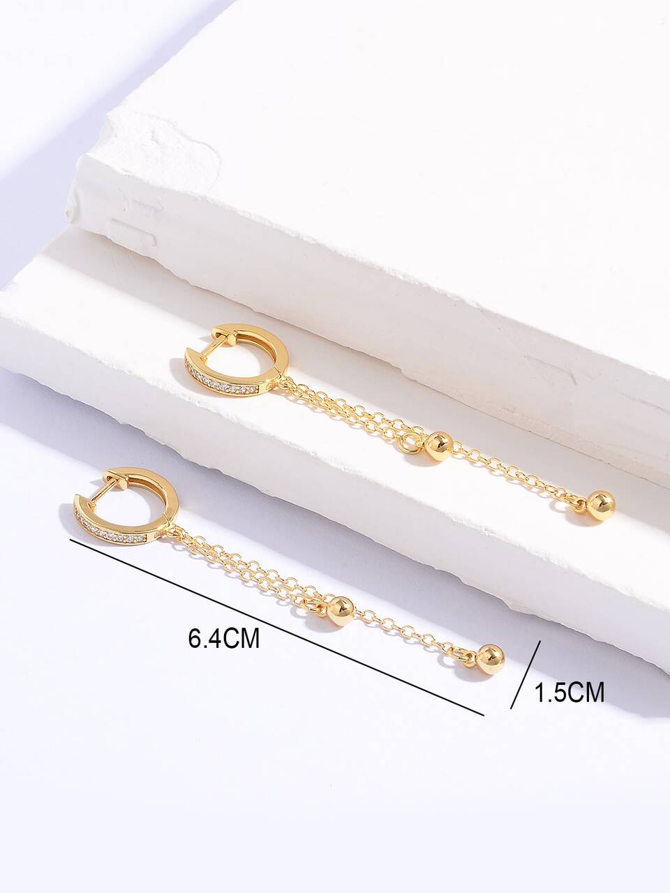 1pair Fashionable Inlaid Ear Cuff With Tassel Ball & Pendant Dangle Earrings For Women, Suitable For Daily Wear