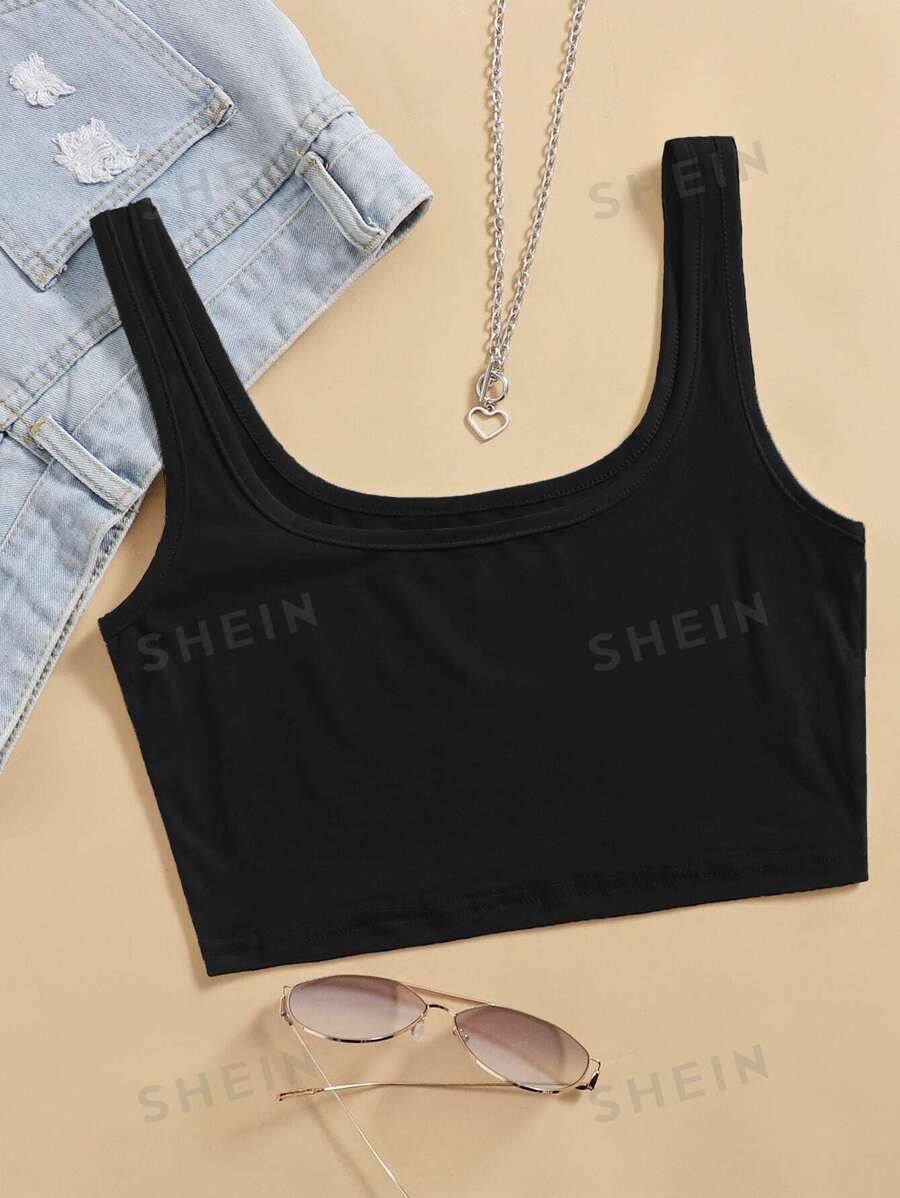 SHEIN Unity Top tank corto unicolor - Negro - Ver 1