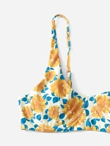 Sunflower Print Bikini For Summer Beach - Multicolor - View 4