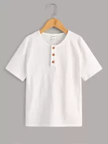 SHEIN Tops con trai Nút phía trước màu trơn Giải trí - trắng - Xem 1