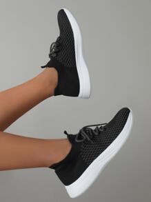 Cuccoo Knit Detail Graphic Breathable Running Shoes - Black - View 4