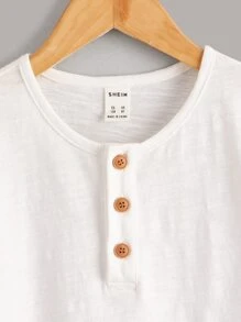 SHEIN Tops con trai Nút phía trước màu trơn Giải trí - trắng - Xem 3