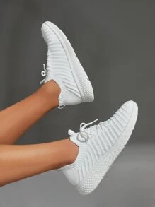 Cuccoo Knit Detail Textured Running Shoes - White - View 2