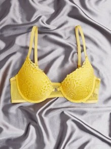 3pcs Contrast Lace Underwire Bra Set Lingerie - Multicolor - View 6