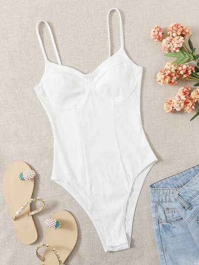 Femmes Vacances Débardeur Côtelé unicolore Bodys Adulte