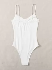 Soleia WYWH Women Vacation Solid Bustier Rib-Knit Adult Bodysuit - White - View 2