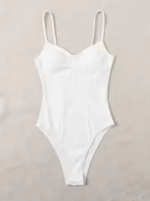 Soleia WYWH Women Vacation Solid Bustier Rib-Knit Adult Bodysuit - White - View 3