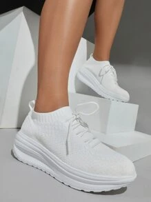 CUCCOO BASICS Zapatos mecedores minimalista con diseño de cordón tejido - Blanco - Ver 2