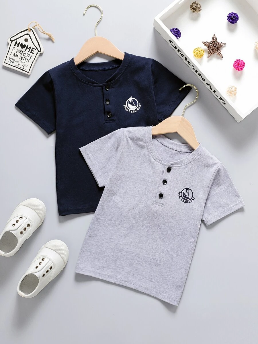小男童2入組帆船和字母圖案POLO衫 - 彩色 - 查看 1