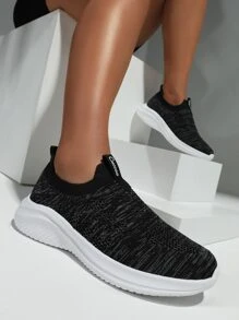 Cuccoo Knit Detail Breathable Running Shoes - Black - View 2