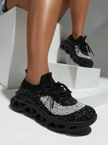 Cuccoo Knit Detail Breathable Running Shoes - Black - View 2