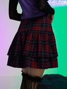 ROMWE Váy nữ Ren lên Viên lá sen Sọc ca rô Sẵn sàng - Nhiều màu - Xem 2