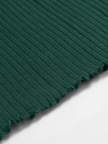 SHEIN LUNE Vestido ajustado tejido de canalé ribete en forma de lechuga - Verde Oscuro - Ver 5