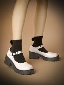 ROMWE Grunge Punk Giày cao gót Nữ Khóa màu trơn Dải mỏng Sẵn sàng - trắng - Xem 1