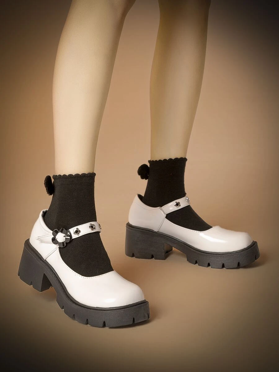 ROMWE Grunge Punk Giày cao gót Nữ Khóa màu trơn Dải mỏng Sẵn sàng - trắng - Xem 1