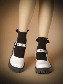 ROMWE Grunge Punk Giày cao gót Nữ Khóa màu trơn Dải mỏng Sẵn sàng - trắng - Xem 4