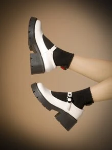 ROMWE Grunge Punk Giày cao gót Nữ Khóa màu trơn Dải mỏng Sẵn sàng - trắng - Xem 5