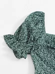 Soleia Plus Puff Sleeve Drawstring Allover Print Milkmaid Dress - Multicolor - View 5