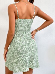 SHEIN VCAY 小碎花垂墜腰帶吊帶連衣裙 - 綠色 - 查看 2