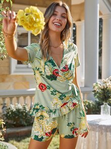 Bộ đồ hai mảnh nữ Thắt nút Viên lá sen Trọn gói Hoa Boho - Màu xanh chanh - Xem 6